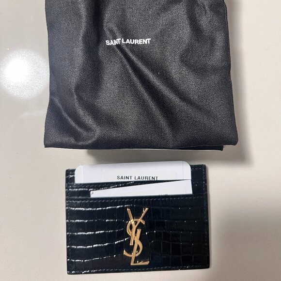 YSL Saint Laurent Cassandre Card Case - Croc Embossed Leather - BEAUTIFUL! - Picture 6 of 8
